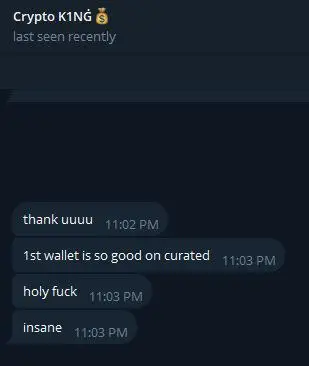User excited about gains from first curated wallet