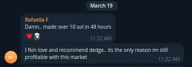 user profitable in bear market thanks to dedge
