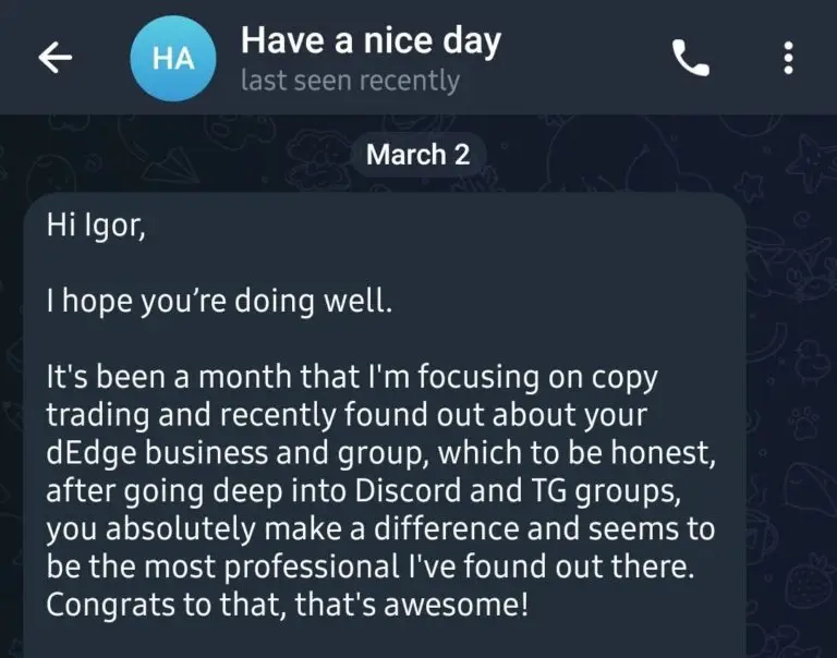 User praising dEdge for fast and impressive customer service