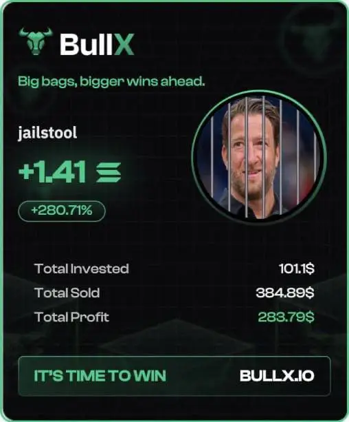 BullX card style showing 280% profit from Solana copy trading