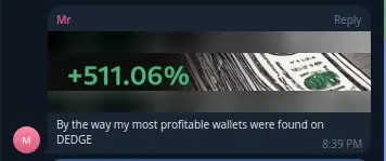 Screenshot of wallet with 511% performance found on dEdge